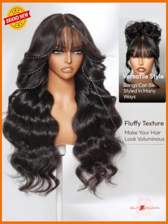 Pre Everything Body Wave 13x4 Lace Front Wig Human Hair with Curtain Bangs